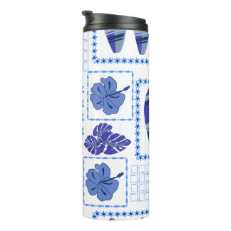 Blauw Tropisch Surfboard Hibiscus Patroon Thermosbeker