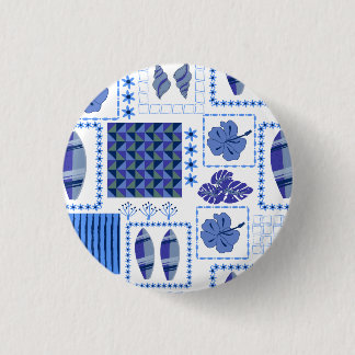 Blauw Tropisch Surfplank Hibiscus Patroon Ronde Button 3,2 Cm