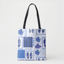 Blauw Tropisch Surfplank Hibiscus Patroon Tote Bag