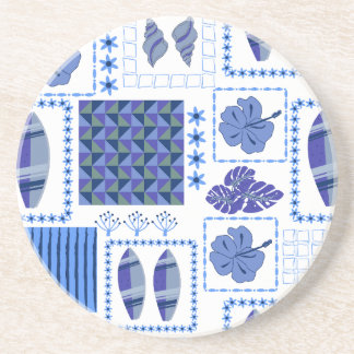 Blauw Tropisch Surfplank Hibiscus Patroon Zandsteen Onderzetter