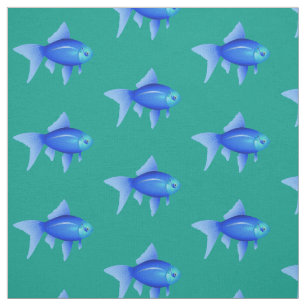 Blauw tropisch vispatroon op Aqua Stof