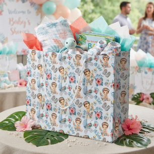 Blauw Tropische Aloha Baby Shower Nieuwgeborene Groot Cadeauzakje