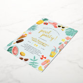 Blauw | Tropische pool Watermeloen ananas Folie Uitnodiging (Gedraaid)