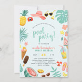 Blauw | Tropische pool Watermeloen ananas Kaart (Voorkant)