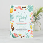 Blauw | Tropische pool Watermeloen ananas Kaart (Staand voorkant)