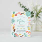 Blauw | Tropische pool Watermeloen ananas Uitnodiging Briefkaart (Staand voorkant)