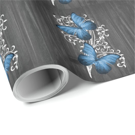 Blauw trouwe vlinderbloemkool cadeaupapier (Rol Hoek)