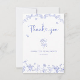 Blauw Tuin Chinoiserie Bruidsmeisjesfeest Bedankkaart
