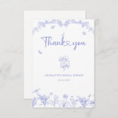 Blauw Tuin Chinoiserie Bruidsmeisjesfeest Bedankkaart (Voorkant / Achterkant)