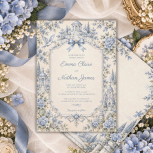 Blauw Tuin Hydrangea Trouwfeest in Vintage Stijl Kaart