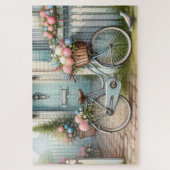 Blauw Tuinhuis Fiets met Lente Bloemenmand Legpuzzel (Verticaal)