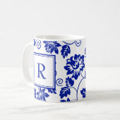 Blauw Tuinpatroon Monogram Koffiemok (Voorkant links)