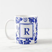 Blauw Tuinpatroon Monogram Koffiemok (Links)