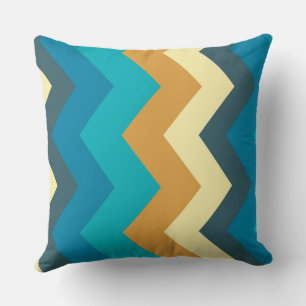 blauw, turkoois, geel en blauwgroen chevron Patroo Kussen