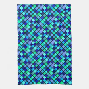 Blauw Turkoois Groen Paars Glas-in-lood Kunst Theedoek