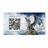 Blauw Turkoois Keltische Draak QR Code Trouwinform Etiket (Voorkant)