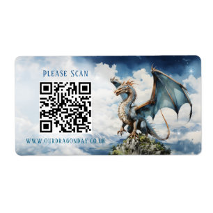 Blauw Turkoois Keltische Draak QR Code Trouwinform Etiket