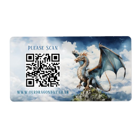 Blauw Turkoois Keltische Draak QR Code Trouwinform Etiket (Voorkant)