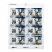 Blauw Turkoois Keltische Draak QR Code Trouwinform Etiket (Full Sheet)