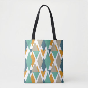 Blauw Turkoois Sinaasappel Tan Diamonds en Driehoe Tote Bag