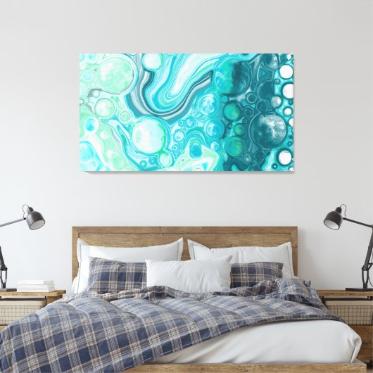 Blauw, turkooise Zee Waves en bubbels Canvas Afdruk (Insitu (Slaapkamer))
