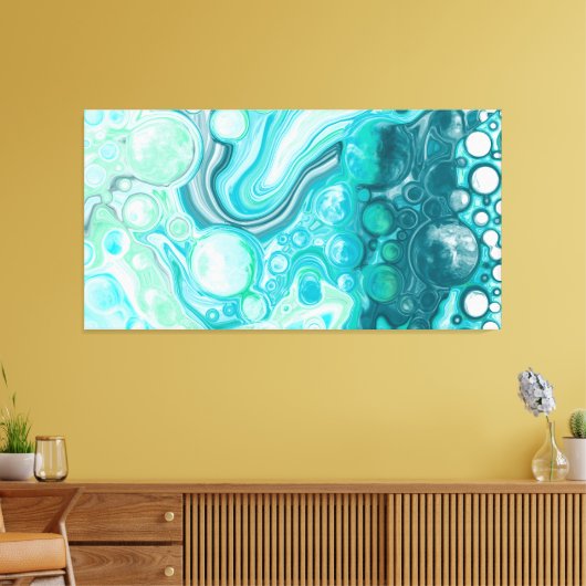 Blauw, turkooise Zee Waves en bubbels Canvas Afdruk (Insitu (Woonkamer))
