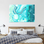 Blauw, turkooise Zee Waves en bubbels Canvas Afdruk (Insitu (Slaapkamer))