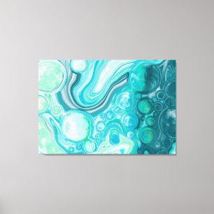 Blauw, turkooise Zee Waves en bubbels Canvas Afdruk
