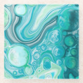 Blauw, turkooise Zee Waves en bubbels Glazen Onderzetter (Voorkant)