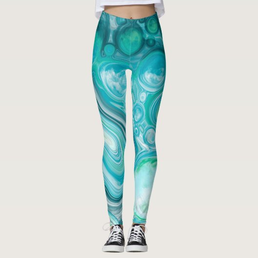 Blauw, turkooise Zee Waves en bubbels Leggings (Voorkant)