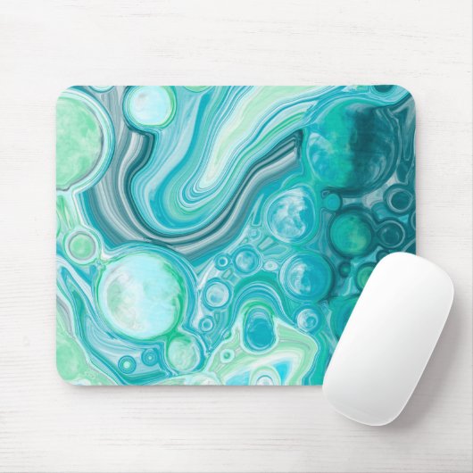 Blauw, turkooise Zee Waves en bubbels Muismat (Met muis)