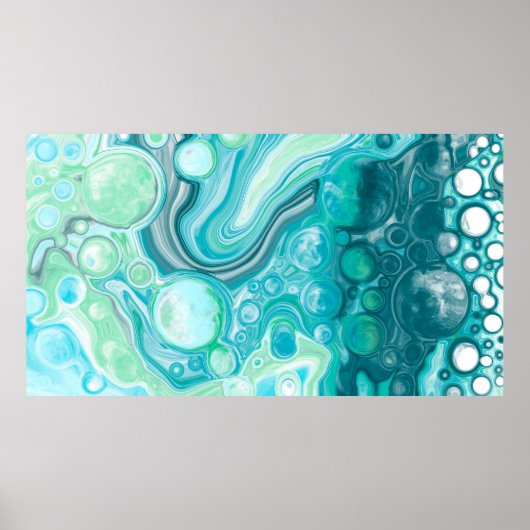 Blauw, turkooise Zee Waves en bubbels Poster (Voorkant)