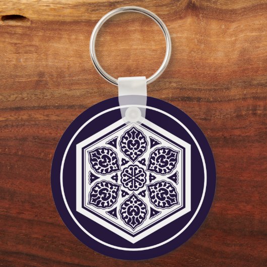 Blauw Turks Rosette Geometric Graphic Sleutelhanger (Voorkant)
