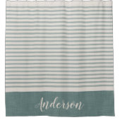 Blauw Turks Strepen Monogram | Boerderijbad Douchegordijn (Voorkant)