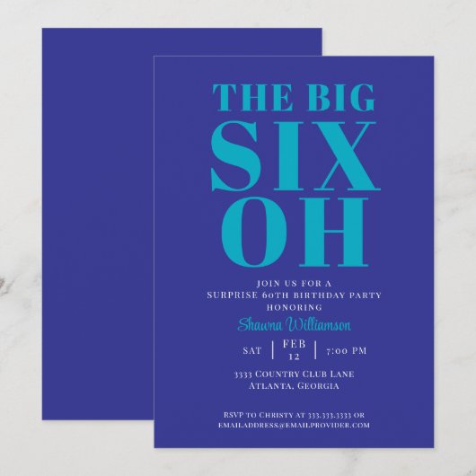 Blauw Turquoise 60e Verrassing Verjaardag Elegant Kaart (Voorkant / Achterkant)
