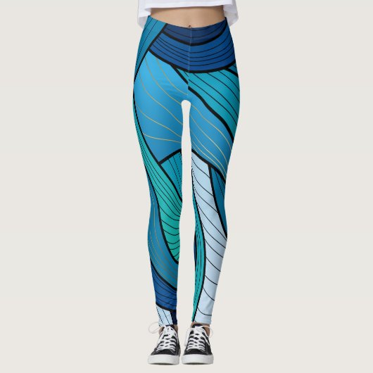Blauw Turquoise Abstracte Golf Leggings (Voorkant)