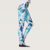 Blauw Turquoise Aqua Floral  stijl Kunst Leggings (Rechts)