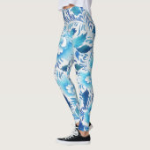Blauw Turquoise Aqua Floral  stijl Kunst Leggings (Links)