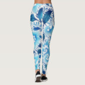 Blauw Turquoise Aqua Floral  stijl Kunst Leggings (Achterkant)