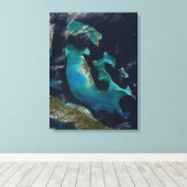 Blauw Turquoise Bahamas Uitgerekte Canvas Print (Insitu (Houten vloer))