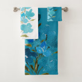 Blauw Turquoise Bloemen Waterverf Handbeschilderd Bad Handdoek (Insitu)