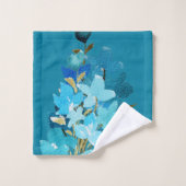 Blauw Turquoise Bloemen Waterverf Handbeschilderd Bad Handdoek (Wasdoekje)
