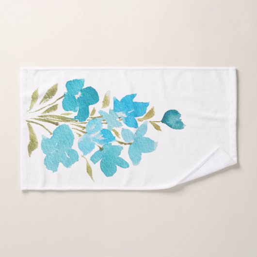 Blauw Turquoise Bloemen Waterverf Handbeschilderd Bad Handdoek (Handdoek)