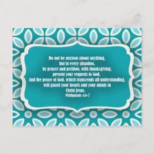 Blauw Turquoise Bloemrijke Bijbelvers Aanmoediging Briefkaart