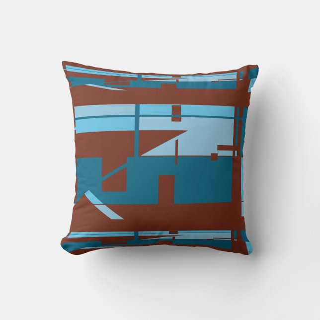 Blauw Turquoise Bourgogne Zuidwest Kijk Abstract Kussen (Voorkant)