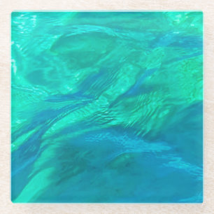 Blauw, turquoise en aquagolven glazen onderzetter