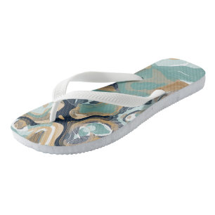 Blauw, Turquoise en Goud Gedraaide Marmer Teenslippers