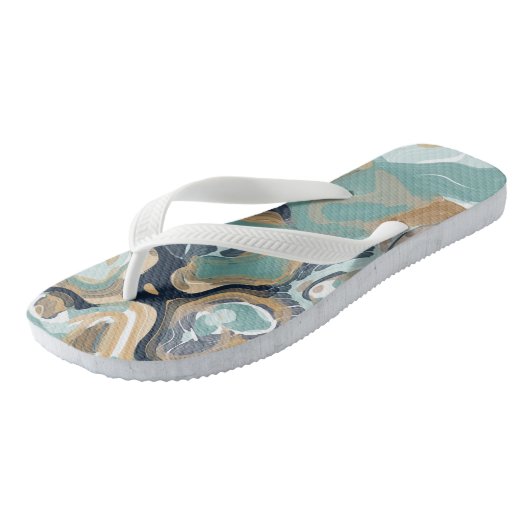 Blauw, Turquoise en Goud Gedraaide Marmer Teenslippers (Schuin)