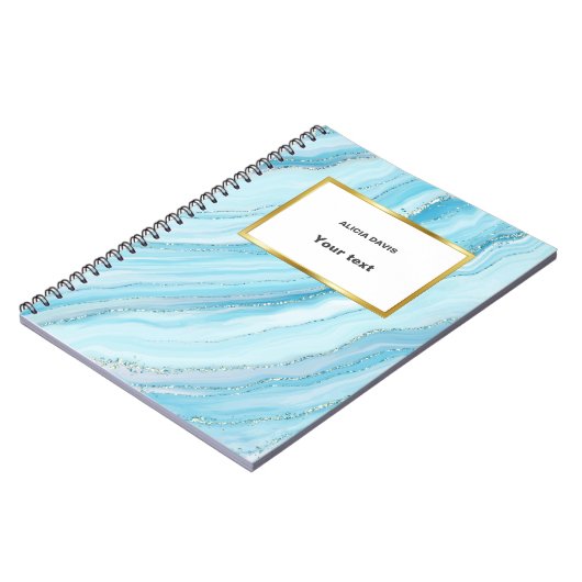 Blauw Turquoise en Goud Marmer | jouw naam Notitieboek (Linkerzijde)