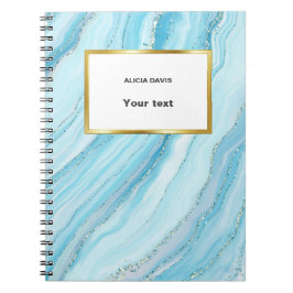 Blauw Turquoise en Goud Marmer | jouw naam Notitieboek